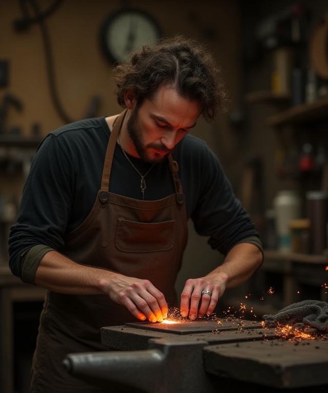 Founder of Bronze Blossom carefully shaping a piece of metal in the workshop.