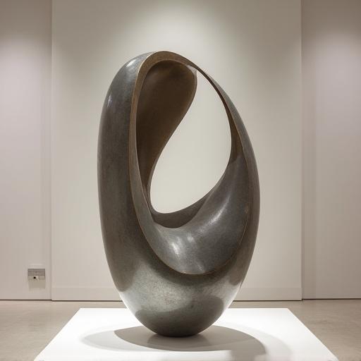 A modern abstract metal sculpture in a gallery setting.